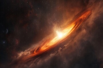 This captivating image captures the beauty of an accretion disk swirling around a luminous star, illustrating the dynamic processes in stellar formation and evolution.