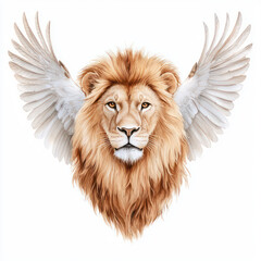 Fototapeta premium Majestic lion with angelic wings, symbolizing strength and freedom