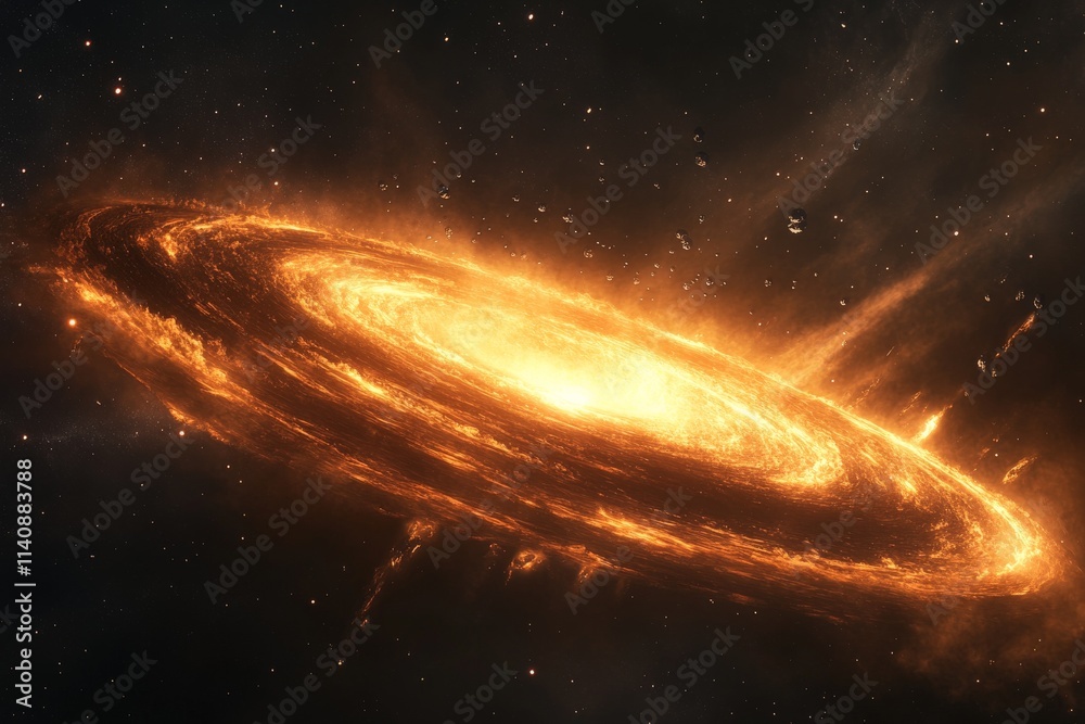 Aufkleber a captivating portrayal of a flaming galaxy awash in warm hues of orange and yellow, emphasizing the