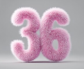 Fototapeta premium Fluffy pink number 36 on grey background