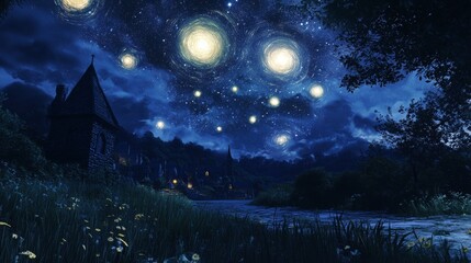 Fototapeta premium starry night, cosmic wonder, galactic skies, starlit horizon