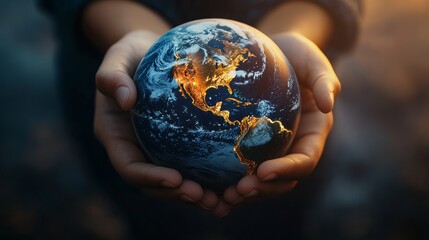 Fototapeta premium Sustainable development illustration with ocean and Earth