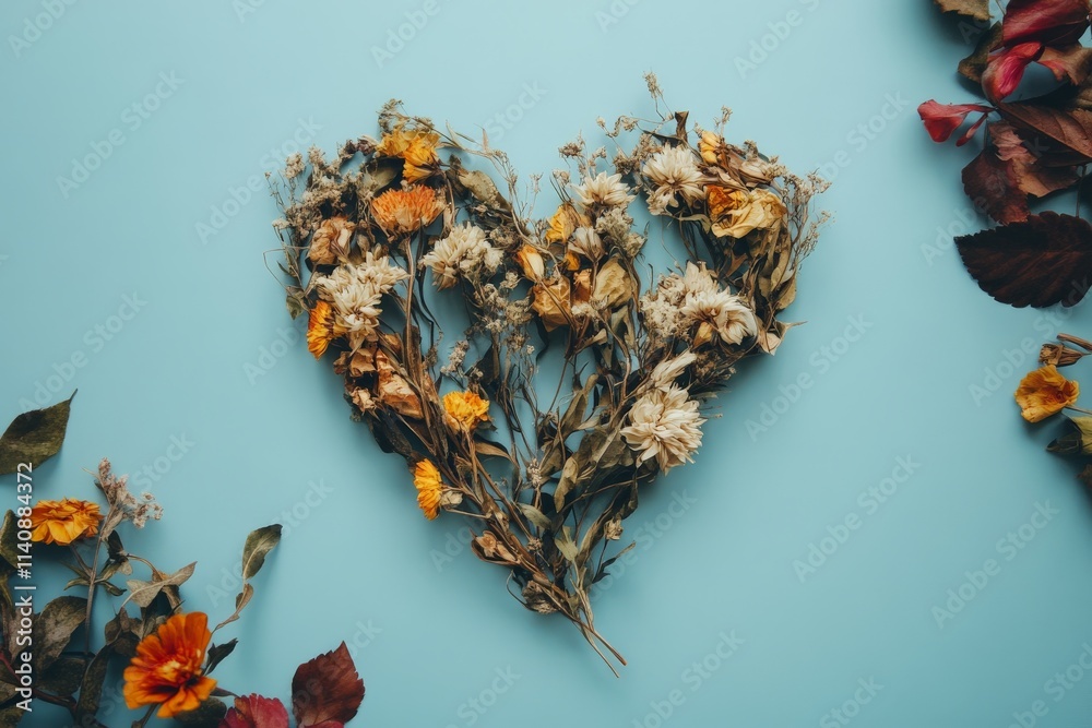 Aufkleber this image features a heart shape crafted from assorted dried flowers and foliage, contrasting beaut