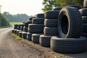Obraz premium tires stacked large pile ground