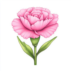 Beautiful pink carnation flower with green leaves