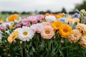 Obraz premium A bed of multicolored flowers captures the vibrancy of a garden in full swing, creating an exuberant display of nature’s beauty.