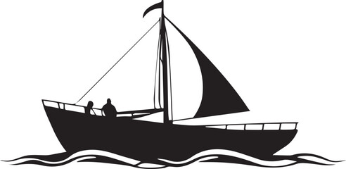 A Black and White Boat Logo Type Silhouette Design