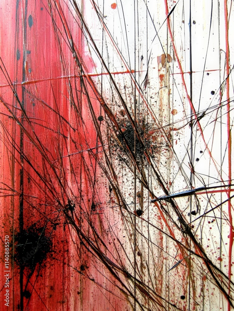 Fototapete This dynamic artwork features a chaotic blend of red and black strokes, creating a sense of movement and emotion that draws the viewer into its complexity.