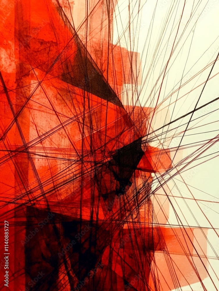 Aufkleber this artwork features explosive lines and geometric shapes in red and black, conveying a sense of dy