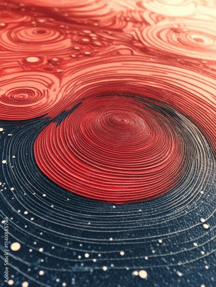Fototapete An intriguing artwork characterized by spiraling shapes and contrasting colors, showcasing depth and complexity, suitable for various artistic interpretations.