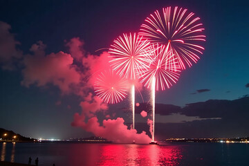 vibrant fireworks light night sky dazzling