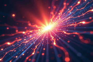 Naklejka premium vibrant light bursts glowing center creating abstract futuristic energy field dark