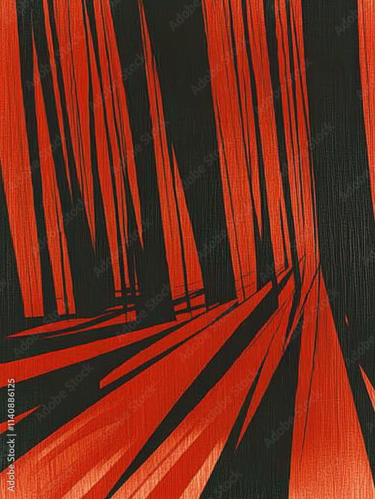 Leinwandbilder this artwork features a striking depiction of vertical lines and shadows in contrasting red and blac