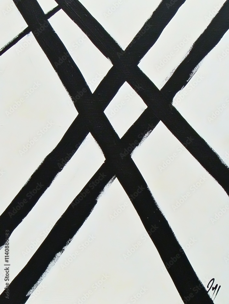 Fototapete this minimalist piece features bold black lines intersecting on a clean white background, emphasizin
