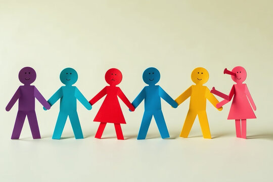 vibrant paper figures chain represent unity diverse