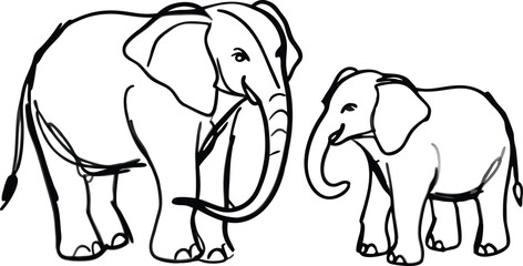 Cute elephant in continuous line art drawing style. Minimalist black linear sketch isolated on white background