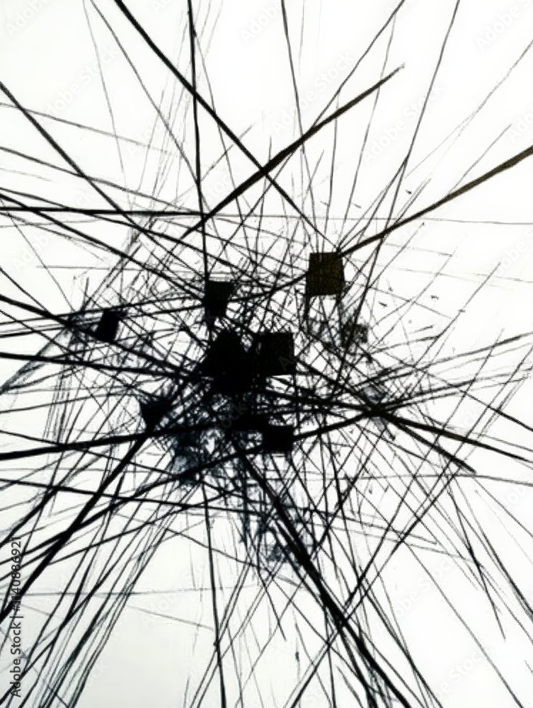 Aufkleber this artwork presents a chaotic arrangement of intersecting lines, evoking a sense of confusion and 