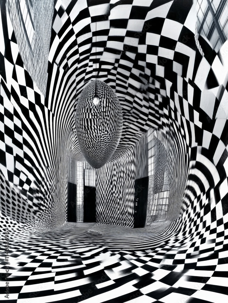Leinwandbilder The image presents a surreal optical illusion with twisting patterns that create an immersive three-dimensional space, captivating viewers with its dynamic depth.