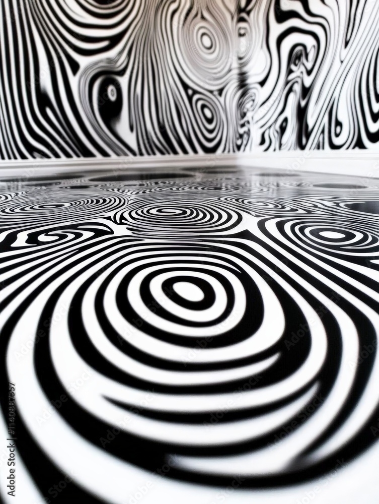 Leinwandbilder a playful design of swirling patterns in black and white, creating an immersive visual experience th