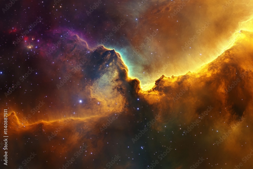 Poster Richly colored celestial clouds glow with iridescent hues, inviting viewers to explore the abstract beauty of the universe and the emotions it inspires within us.