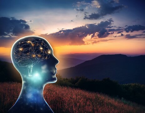 Human, life, dream, mysticism, power of thought, mirror. Images with artificial intelligence software.