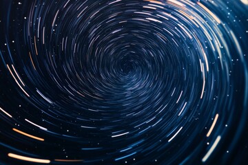 A captivating deep blue vortex spiraling into a focused point, creating a sense of motion and depth, emphasizing the mystery of space and abstract art forms.