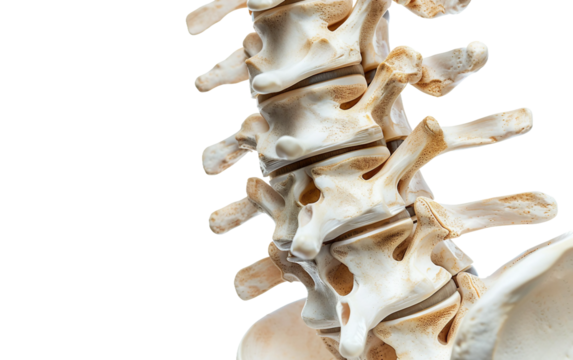 Detailed Spine Model Showing Nerve Compression Isolated on Transparent Background PNG.
