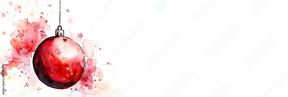 Poster watercolor new year's banner with a red christmas ball on a white background with free space for tex