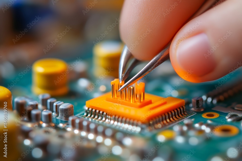 Aufkleber This close-up image of a circuit board highlights the intricate details of electronic components, showcasing the precision involved in modern technological design and assembly.