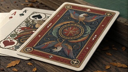 Ornate Playing Card Design Eagle and Floral Composition, Intricate Artwork, Mystical Concept,Playing Cards, Art Deco Playing Cards, Fantasy Art