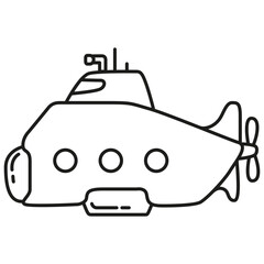 Underwater boat.Submarine undersea.Submarine under water.Outline vector illustration.Isolated on white background.