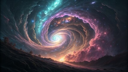 Cosmic Swirl Landscape, Nebula, Spiral Galaxy, Digital Art, Fantasy, Space, Sci-Fi Space