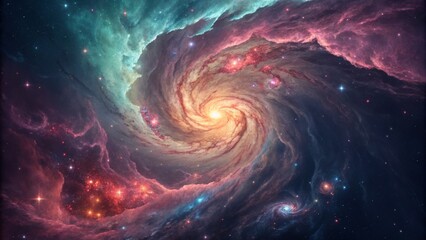 Cosmic Spiral Galaxy Swirling Nebula, Vivid Colors, Digital Art, Space, Astronomy Space, Nebula