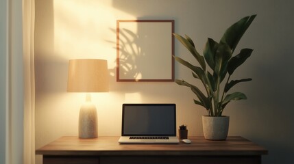 Fototapeta premium Young professional working on laptop in modern home office minimalist design natural light creative workspace concept