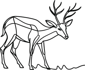 Deer linear icon. Deer with grass in continuous line art drawing style. linear icon