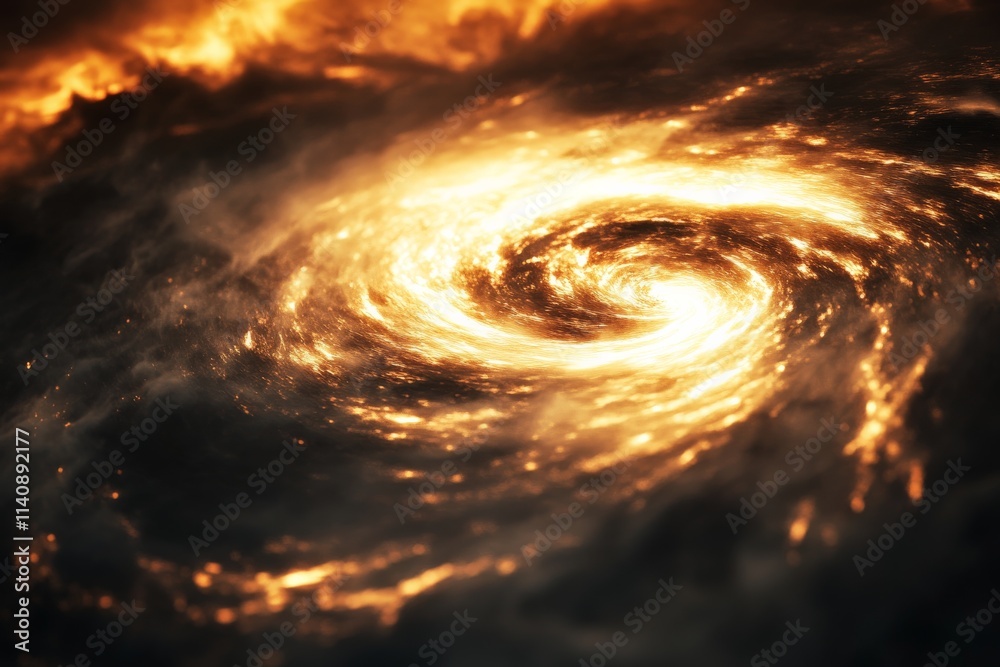 Aufkleber this intriguing image showcases a spiral galaxy with a fiery core, surrounded by bright stars, encap
