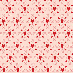 Valentines seamless pattern with red heart line art