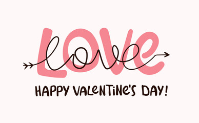 Happy Valentine's Day lettering isolated illustration design. 