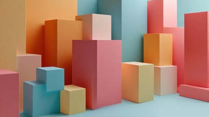 Obraz premium Abstract Pastel Cubism: A Symphony of Colors and Shapes