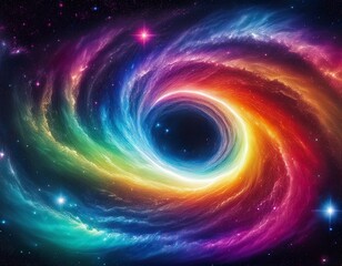 cosmic nebula rainbow swirls across starry night sky