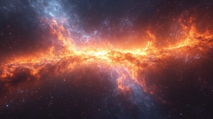 Fiery nebula, cosmic dust, stellar birth.
