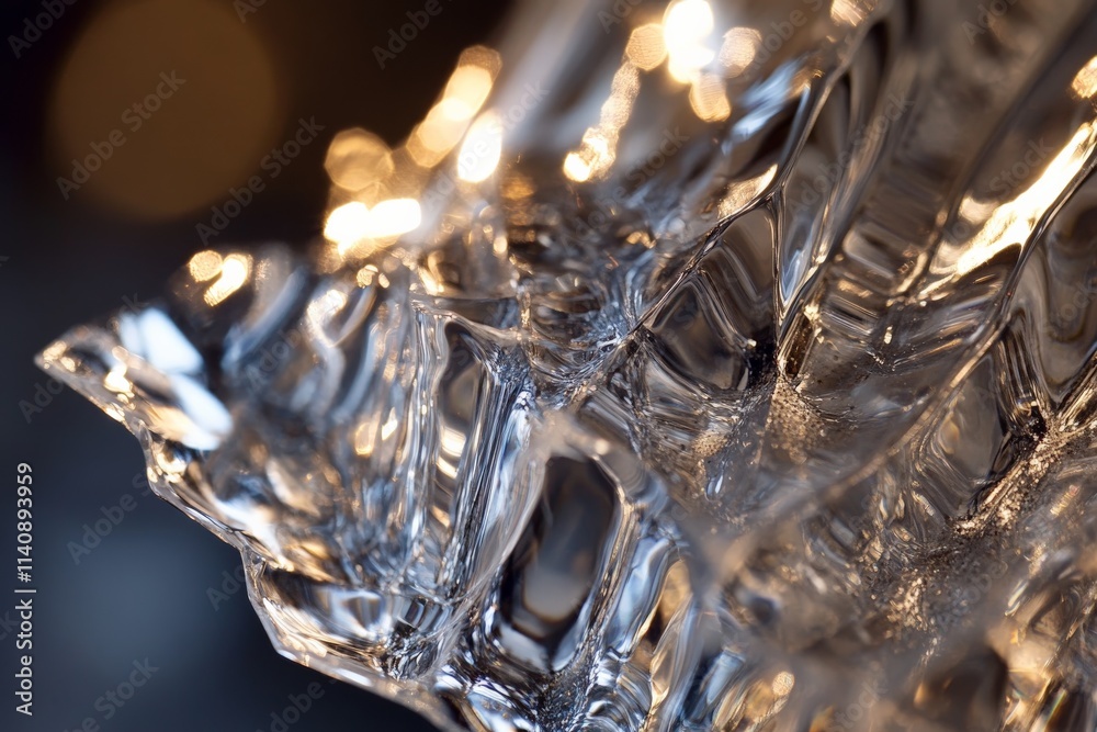 Poster this close-up image showcases a unique ice formation, beautifully reflecting light, perfectly captur