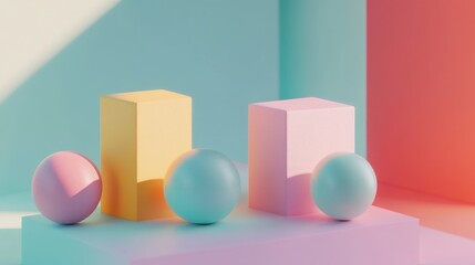 Pastel Colored Geometric Shapes 3D Render