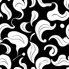 Fototapeta premium Abstract Floral Seamless Pattern: Elegant white floral motifs dance on a deep black background, creating a sophisticated and timeless textile design. Perfect for fashion, home decor, and branding. 