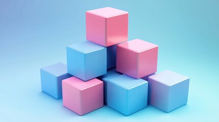 Pastel Pink and Blue Cubes Stacked in a Pyramid Shape