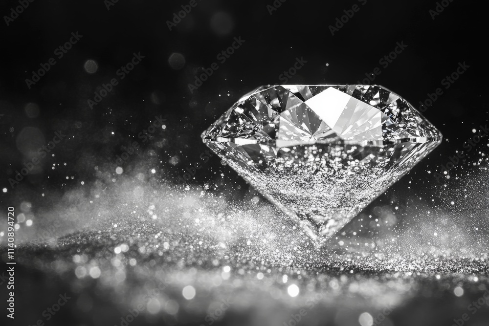 Poster this captivating image features a beautifully cut diamond sparkling and shining against a soft black