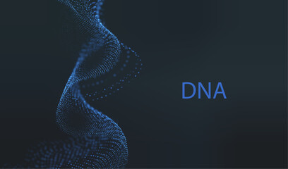Artificial Intelligence DNA particle waves future connect innovation vector design. Big data biology dna molecule background. Technology ai blue code particles dots banner.