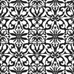 Intricate Black and White Pattern: This seamless pattern features a captivating design of intricate black and white shapes, creating a mesmerizing and elegant visual.  