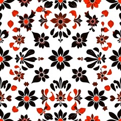 Obraz premium Red and Black Floral Pattern: An intricate and vibrant seamless pattern featuring bold red and black stylized flowers, perfect for adding a touch of elegance and sophistication to your designs. 