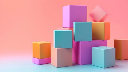 Obraz premium Pastel Cubes Abstract Composition: A Playful Arrangement of Colorful Blocks